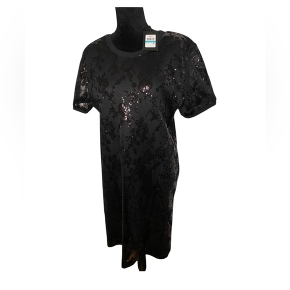 DKNY Black Bold Blooms Sequined Dress MSRP $139 🆕 - Picture 2 of 8